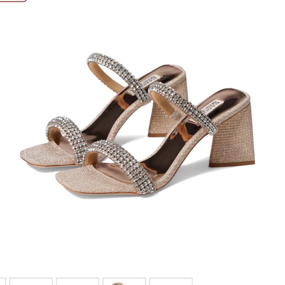 Badgley Mischka Frankie Bejeweled Block Heel Slide in Pale Gold